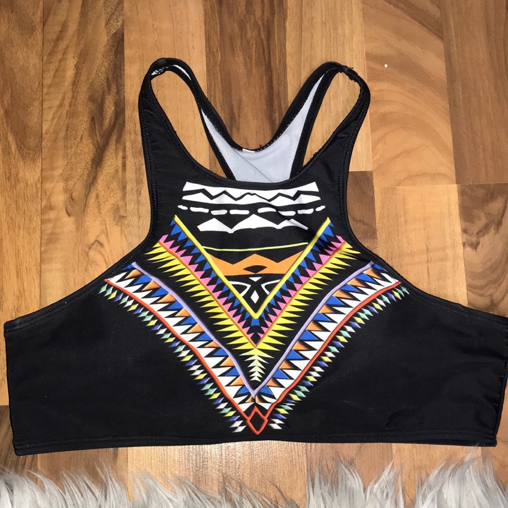 Mostly black halter suit top